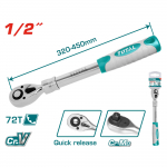 Terk&scaron;linė rankena galvutėms TOTAL, i&scaron;traukiama, Cr-V+Cr-Mo, 1/2" 72T, 320-450 mm, THT106128L