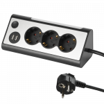 Ilgiklis ELECTRALINE DESK, 3 lizd., 1,5 m, su įž., 2 USB 2.4A, 3 x 1,5, 16A, su LED &scaron;viesa, juodos/m