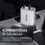 Telefono ir ne&scaron;iojamo kompiuterio įkroviklis SPONGE 4 Port Laptop Charger C4, 100 W, 3xUSB‑C ir 1xUS