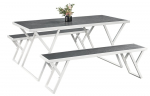 Lauko valgomojo komplektas NOVELLY HOME, polivudas ir plienas, stalas 158 x 81 x 74 cm, 2 suolai 143