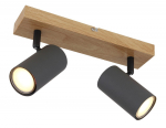 Kryptinis &scaron;viestuvas GLOBO Robby, GU10, 2 x 35W, 230V, metalinis, matinės juodos sp. su medžio imita