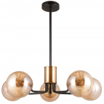 Pakabinamas &scaron;viestuvas G.LUX Gt-380-5-Bl Amber, 5 X E27, 600 mm skersmens, juodos/žalvario/gintaro s