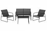 Lauko baldų komplektas 4LIVING Kiira, komplektą sudaro 2 krėslai, dvivietė sofa ir stalas, juodos sp
