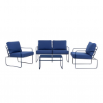 Lauko baldų komplektas PATIO Nefryt, komplektą sudaro dvivietė sofa, 2 foteliai ir stalas, mėlynos s