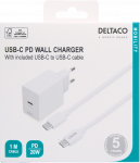 USB-C įkroviklis DELTACO Usbc-Ac146, 1 x USB-C, PD 20 W, kompelktacijoje su 1 m ilgio USB-C laidu, b