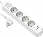 Ilgiklis ELECTRALINE 62520, 4 lizdai, USB-A, 2xUSB-C, 1,5 m, su įž., su jungikliu, 3x1, IP20, baltos