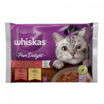 Konservuotas kačių ėdalas WHISKAS Pure Delight, su mėsa, suaugusioms katėms, 4x85 g