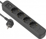 Ilgiklis ELECTRALINE 62521, 4 lizdai, USB-A, 2xUSB-C, 1,5 m, su įž., su jungikliu, 3x1, IP20, juodos