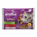 Konservuotas kačių ėdalas WHISKAS Tasty Mix, su mėsa, žuvimi ir daržovėmis, suaugusioms katėms, 4x85
