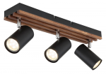 Kryptinis &scaron;viestuvas GLOBO Kayden, GU10, 3 x 25W, 230V, matinis metalas, tamsiai ruda mediena, 410 x