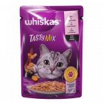 Konservuotas kačių ėdalas WHISKAS Tasty Mix, su la&scaron;i&scaron;a ir morkomis, suaugusioms katėms, 85 g