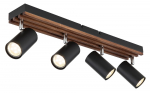 Kryptinis &scaron;viestuvas GLOBO Kayden, GU10, 4 x 25W, 230V, matinis metalas, tamsiai ruda mediena, 560 x
