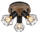 Kryptinis &scaron;viestuvas GLOBO Priska, E27, 3 x 60W, 230V, metalinis, su medžiu, juodos sp., 300 x 300 x