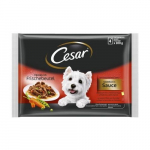 Konservai &scaron;unims CESAR, su jautiena ir morkomis, vi&scaron;tiena ir daržovėmis, 4x100 g