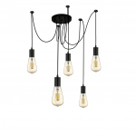 Pakabinamas &scaron;viestuvas SEARCHLIGHT Squiggle, 5LT, E27, 5x60W, AXPxG 202x15x15 cm, juodos sp., 9665-5