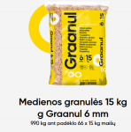Medienos pjuvenų granulės, sertifikuotos, 6mm, 15 kg, drėgnumas < 10%, peleningumas < 0,7%, kaloring
