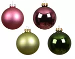 Stiklinių kalėdinių eglės žaisliukų rinkinys BAUBLE, rausvos/žalsvos sp., 8 cm, 16 vnt