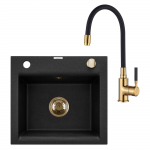 Virtuvinė plautuvė Invena Tesalia AZ-01-Z41-SET, granitas, 48 cm x 44 cm x 16 cm, aukso/juoda