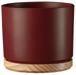 Keraminis vazonas OSLO DELUXE su mediniu padėkliuku, matinės raudonos sp., 16 x 14 cm