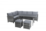 Pintų lauko baldų rinkinys OSLO, 5 dalių: valgomasis stala, 3 vietų sofa, kampinė sofa, 2 pufai