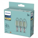 LED lemputės PHILIPS, E14, B35, 2700 K, 4,3W (=40W), 470 lm, NON-DIM, 3 vnt.