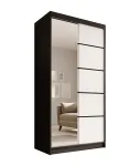 Spinta ADRK Laurencja, balta sp./juoda sp., 100 cm x 58 cm x 200 cm, su veidrodžiu