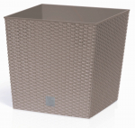 Lauko plastikinis vazonas RATO LOW, su įdėklu, smėlio sp., 40 x 40 x 41 cm