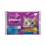 Konservuotas ėdalas katėms WHISKAS, su la&scaron;i&scaron;a ir tunu, 4 x 85 g