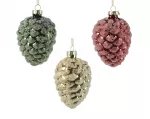 Stiklinis kalėdinis eglės žaisliukas PINECONE, įvairių sp., 3 rū&scaron;ių, 6,8 x 9,7 cm, 1 vnt