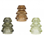 Stiklinė žvakide CHRISTMAS TREE, žalsvos/rusvos sp., 3 rū&scaron;ys, 6,5 x 8 cm, 1 vnt