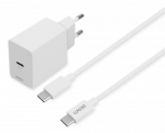 Sieninis įkroviklis DELTACO, 1X USB-C PD 20 W su USB-C laidu (1m),USBC-AC146, baltos sp.