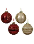 Stikl. kalėdinių eglės žaisliukų rinkinys BAUBLE SUGAR, raudonos/auksinės sp., 8 cm, 3 vnt