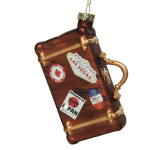 Stiklinis kalėdinis eglės žaisliukas SUITCASE, rudos sp., 3,7 x 8 x 12 cm, 1 vnt