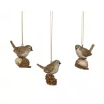 Pakabinama kalėdinė dekoracija BIRDY, auksinės sp., 3 rū&scaron;ių, 5 x 3,5 x 6 cm