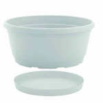 Plastikinis vazonas su lėk&scaron;tele RUMBA, baltos sp., 25 x 12 cm