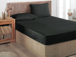 Satininė paklodė su guma CREYA BLACK, juodos sp., 160 x 200 + 25 cm, 100% medvilnės