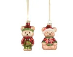 Stiklinis kalėdinis eglės žaisliukas BEAR, 2 rū&scaron;ių, įvairių sp., 5 x 5,5 x 10,5 cm, 1 vnt