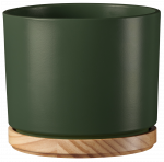 Keraminis vazonas OSLO DELUXE su mediniu padėkliuku, matinės žalios sp., 13 x 12 cm