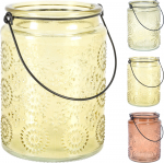 Stiklinė žvakidė su metaline rankinėle YELLOW ROSE, 3 spalvos, 9,5 x 9,5 x 13,5 cm