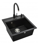 Akmens masės plautuvės 49x51x20 cm ir mai&scaron;ytuvo komplektas; juodos sp.; muilo dozatorius