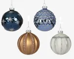Stiklinis kalėdinis eglės žaisliukas BAUBLE, 4 rū&scaron;ių, mėlynos/rusvos sp., 8 cm, 1 vnt