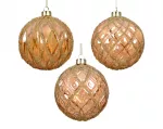 Stiklinis kalėdinis eglės žaisliukas BAUBLE ORNAMENT, 3 rū&scaron;ių, rusvos sp., 12 cm, 1 vnt