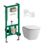 Unitazo komplektas LAUFEN LUA rimless, pot. rėmas, unitazas, l. nusileidž. d, baltas mygt.