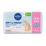 Biologi&scaron;kai skaidžios kūdikių servetėlės Nivea Baby Soft & Cream, 2 x 57 vnt.