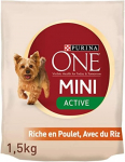 Sausas ėdalas &scaron;unims ONE Mini Active, su vi&scaron;tiena ir ryžiais, 1,5 kg