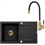 Plautuvė su virtuviniu mai&scaron;ytuvu Invena Tesalia + Glamour, žalvaris/granitas, 76 cm x 44 cm x 16 cm, aukso/juoda