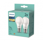 LED lemputė PHILIPS, A60, 10W(=75W), E27,2700K,1055lm,NON-DIM, &scaron;iltai baltos spalvos,2vnt.