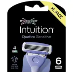 Keičiamos skustuvo galvutės su 4 a&scaron;menimis Wilkinson Intuition Quattro Sensitive, 6 vnt.