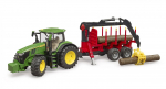 BRUDER traktorius John Deere 7R 350 su mi&scaron;ko priekaba ir 4 rąstais, 03154