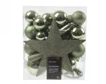 Kalėdinių eglės žaisliukų rinkinys STAR, rozmarinų žalios sp., 8 cm, 33 vnt
